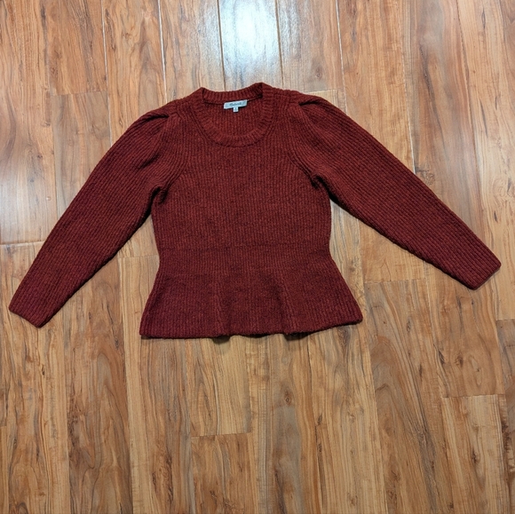 Madewell Peplum Pullover Knit Sweater Women's XS Heather Noir Burgundy Wool - Picture 5 of 9